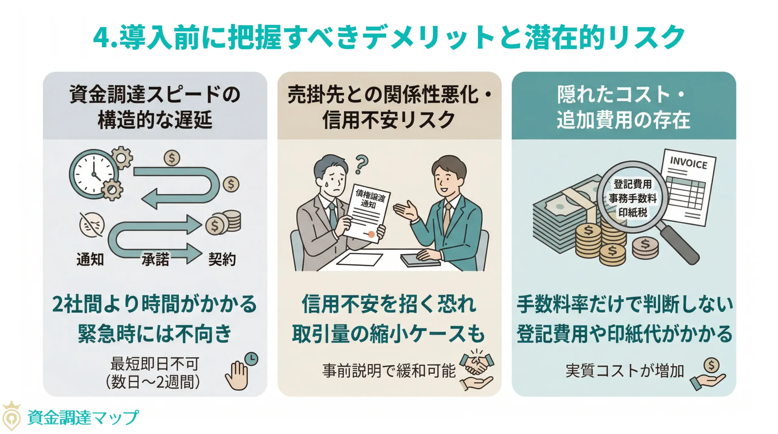 3社間ファクタリングのデメリットとリスク