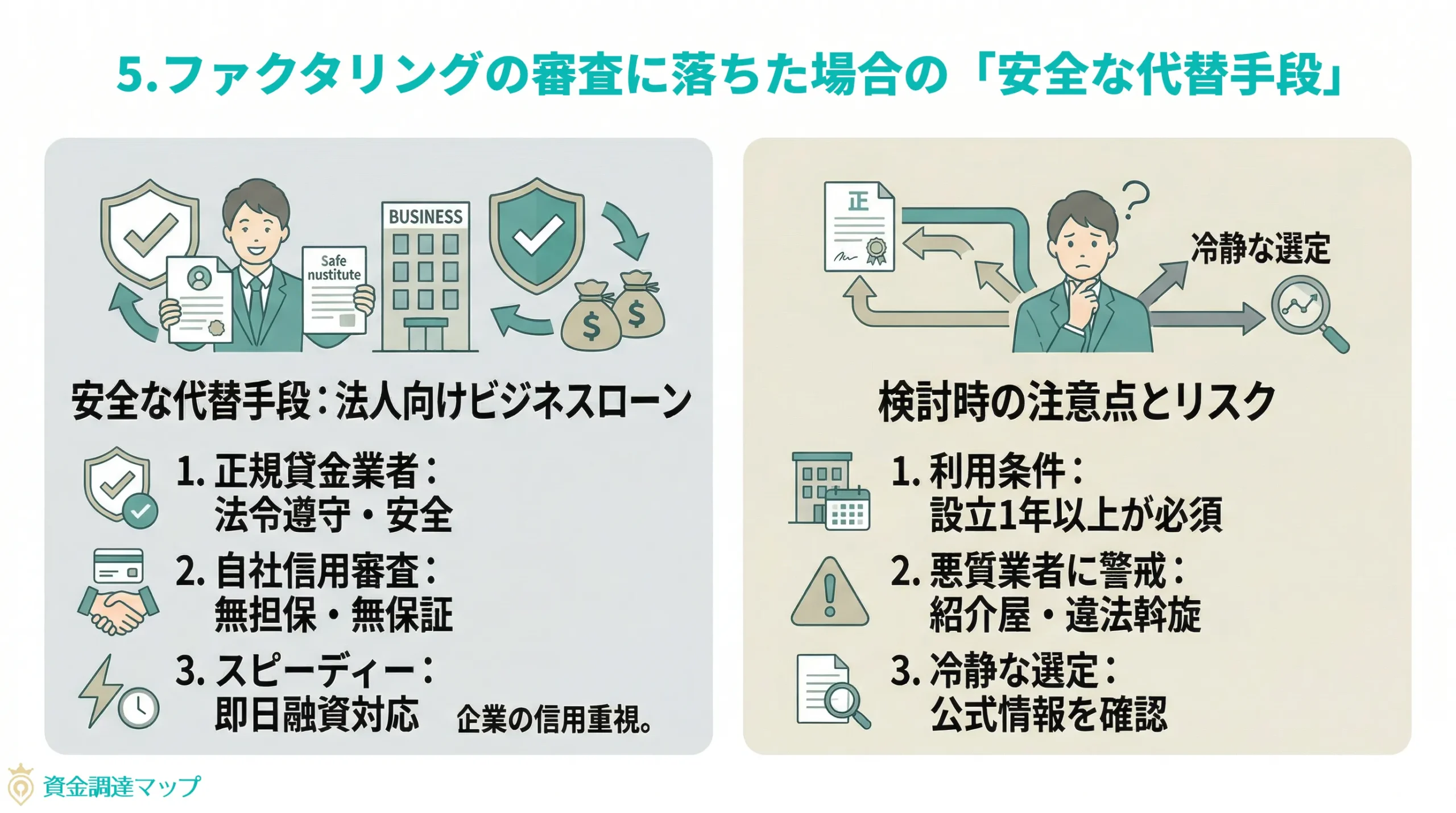 ファクタリング審査落ち後の安全な代替手段