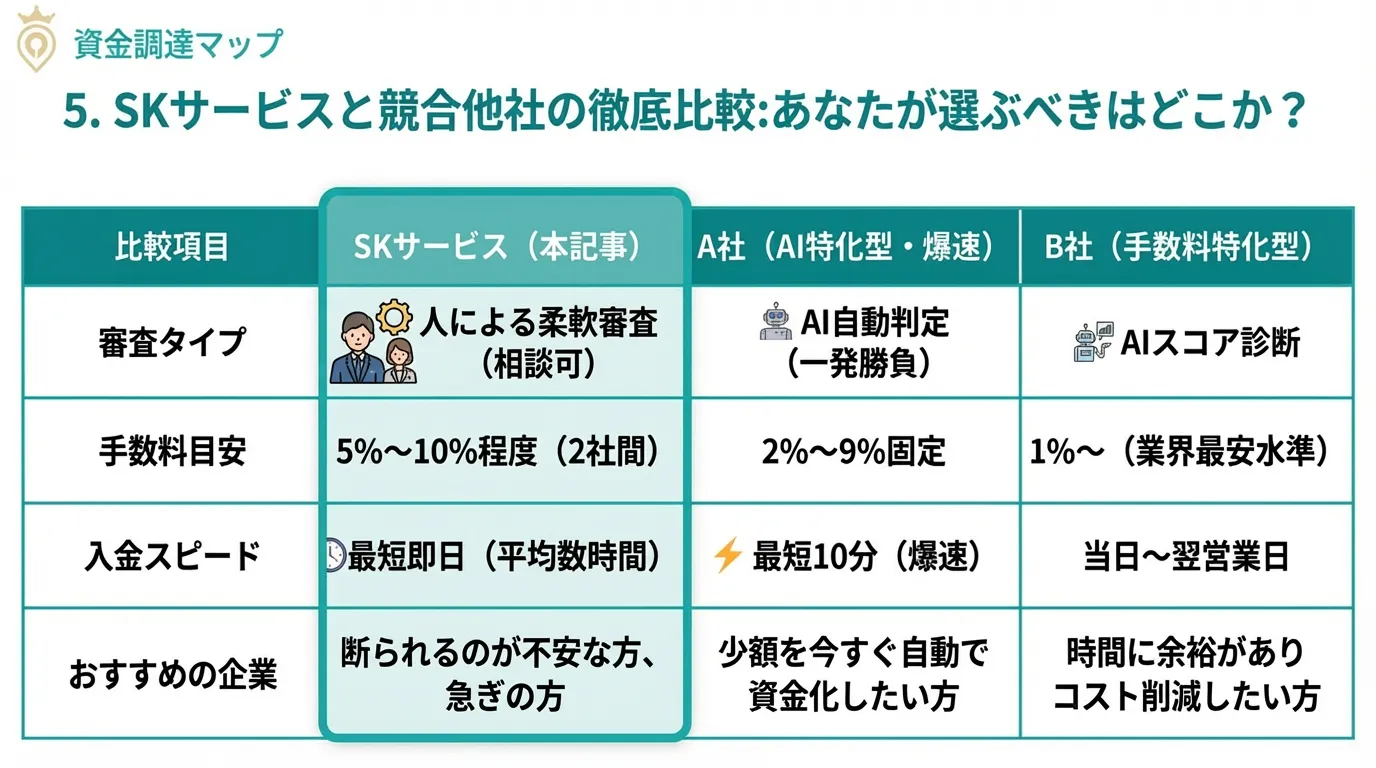 SKサービスと他社ファクタリング会社の比較
