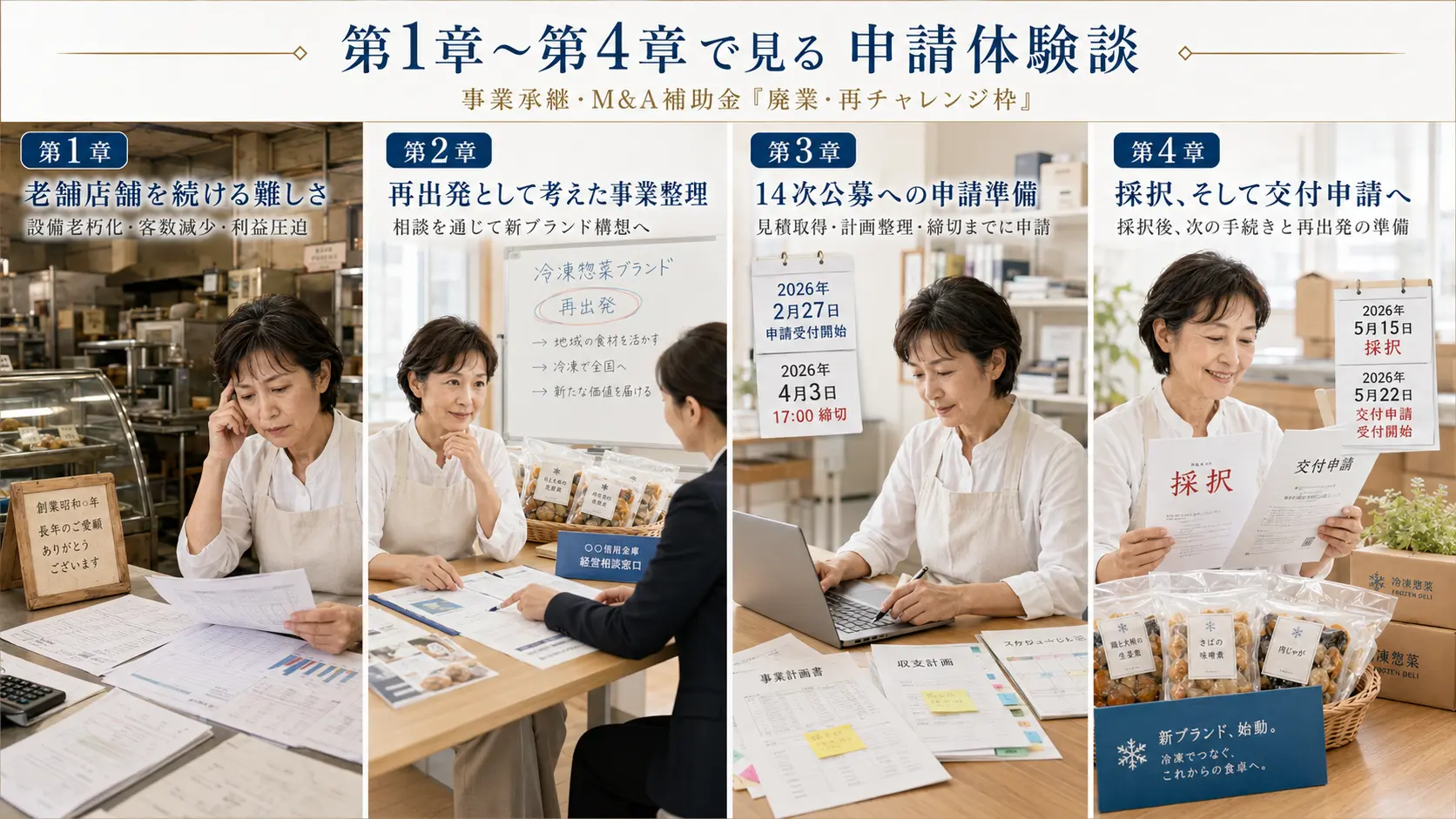 事業承継・M&A補助金「廃業・再チャレンジ枠」の申請体験談｜老舗食品製造会社が店舗廃業と冷凍惣菜ブランドへの再出発に取り組んだ事例