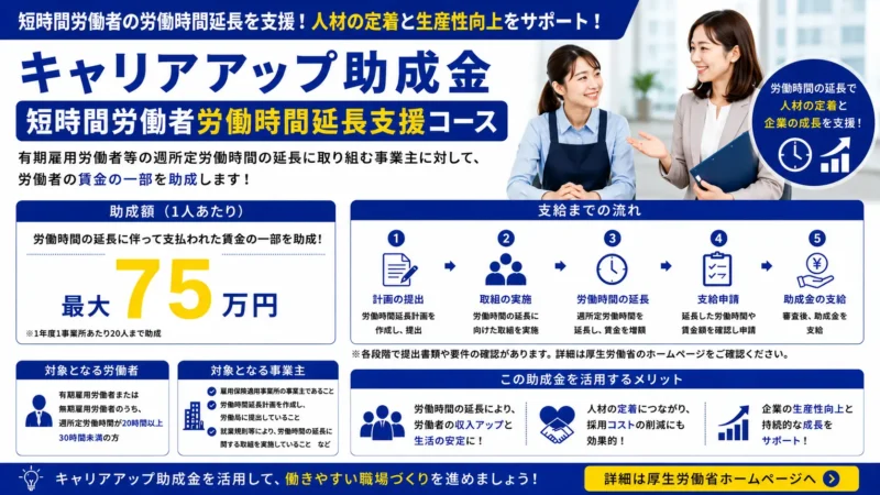 キャリアアップ助成金 短時間労働者労働時間延長支援コース