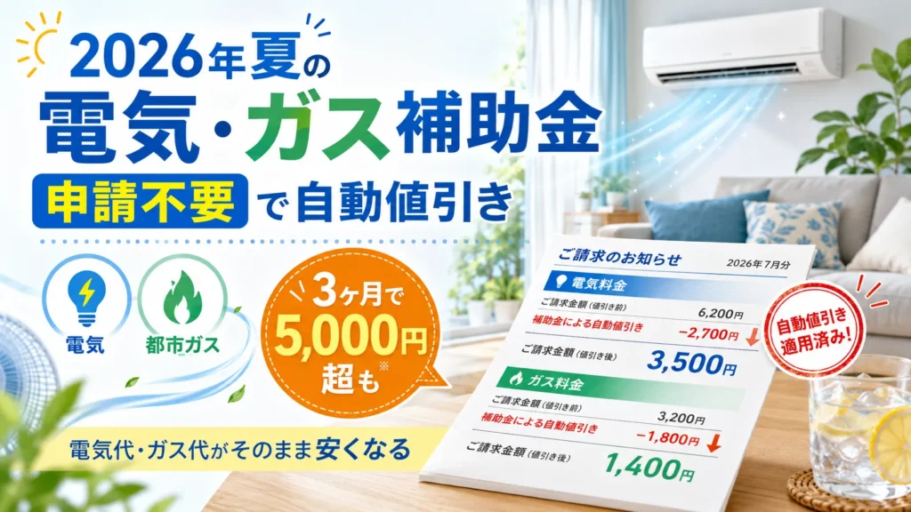 エアコン代が実質タダ？2026年夏の電気・ガス補助金｜3ヶ月最大5,000円超が自動値引きされる仕組みを解説