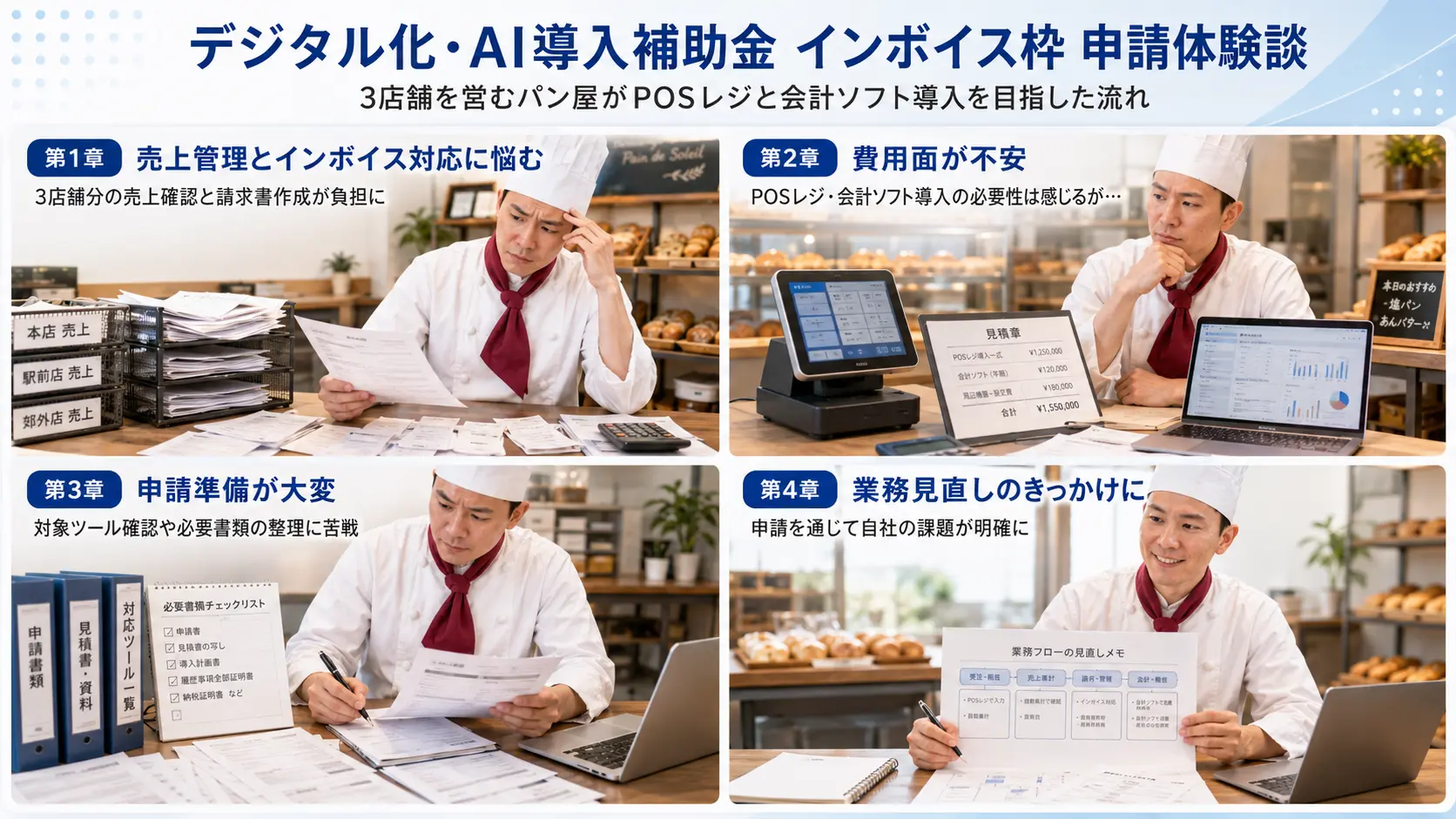 デジタル化・AI導入補助金 インボイス枠の申請体験談｜3店舗を営むパン屋がPOSレジと会計ソフト導入を目指した事例