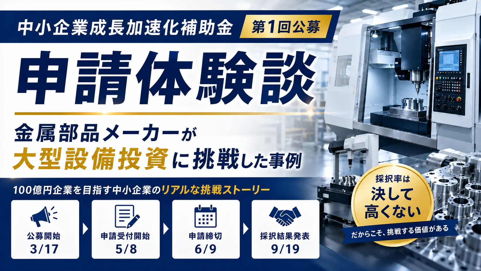 中小企業成長加速化補助金 第1回公募の申請体験談｜金属部品メーカーが大型設備投資に挑戦した事例