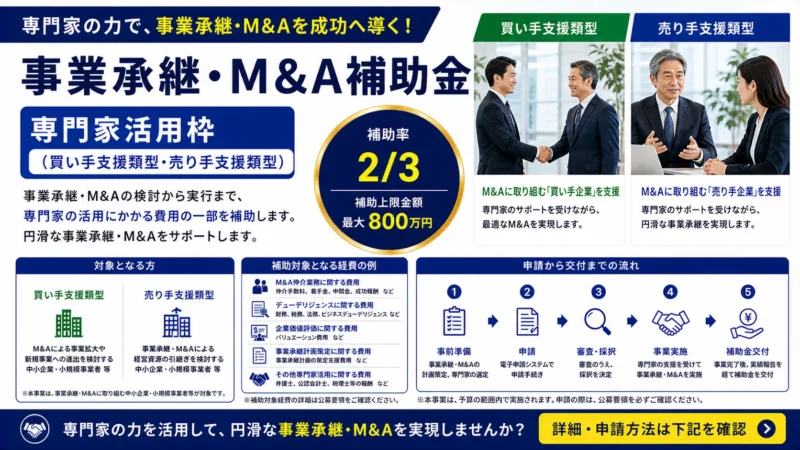 事業承継・M&A補助金 専門家活用枠（買い手支援類型・売り手支援類型）