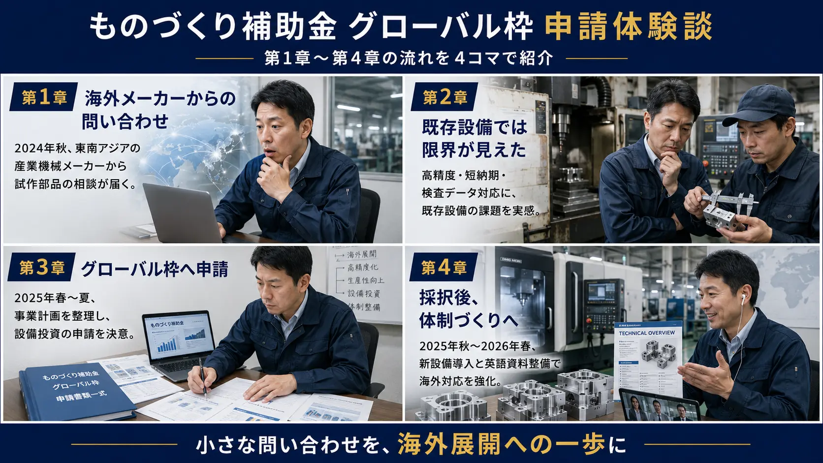 ものづくり補助金 グローバル枠の申請体験談｜精密金属加工会社が海外向け部品受注に挑戦した事例