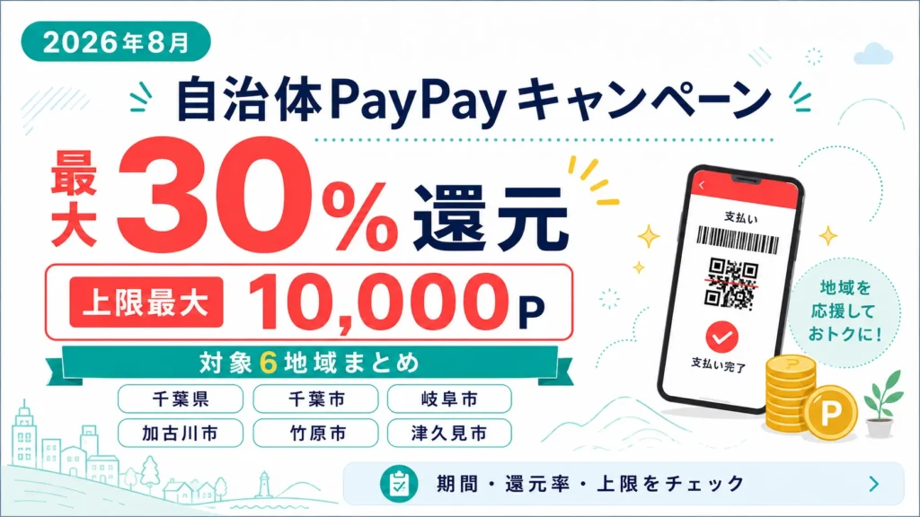 【情報先取り】2026年8月の自治体PayPayキャンペーンの対象地域が決定！対象6地域の還元率・期間・上限を先取りチェック