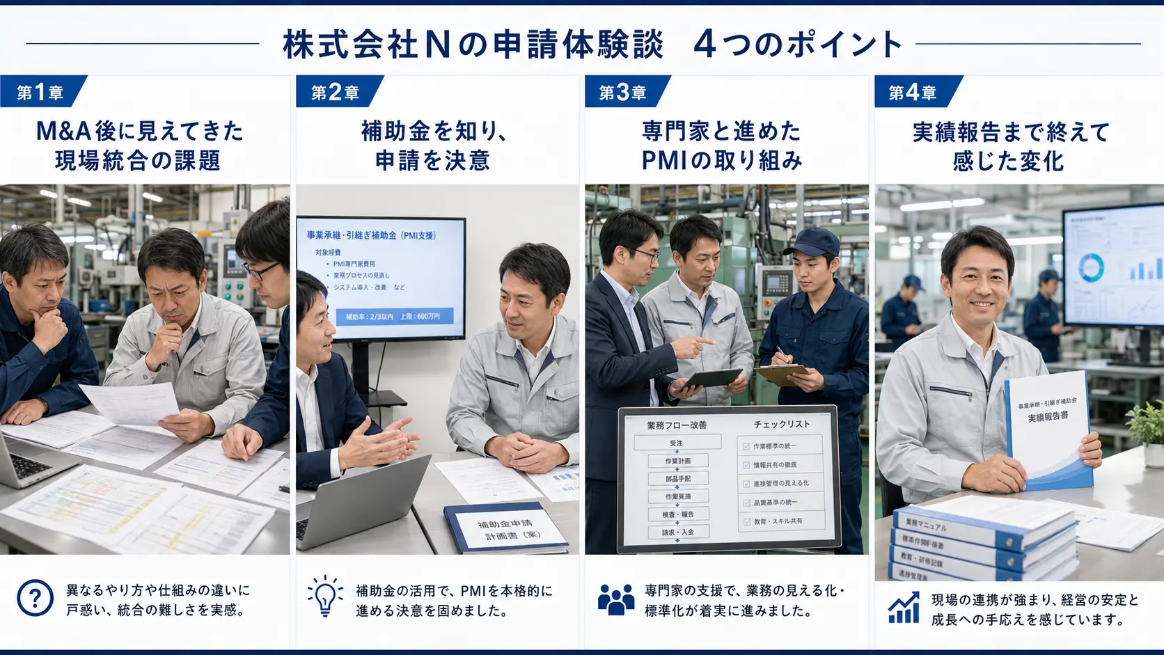 事業承継・M&A補助金「PMI専門家活用類型」の申請体験談｜産業機械メンテナンス会社がM&A後の業務統合に取り組んだ事例