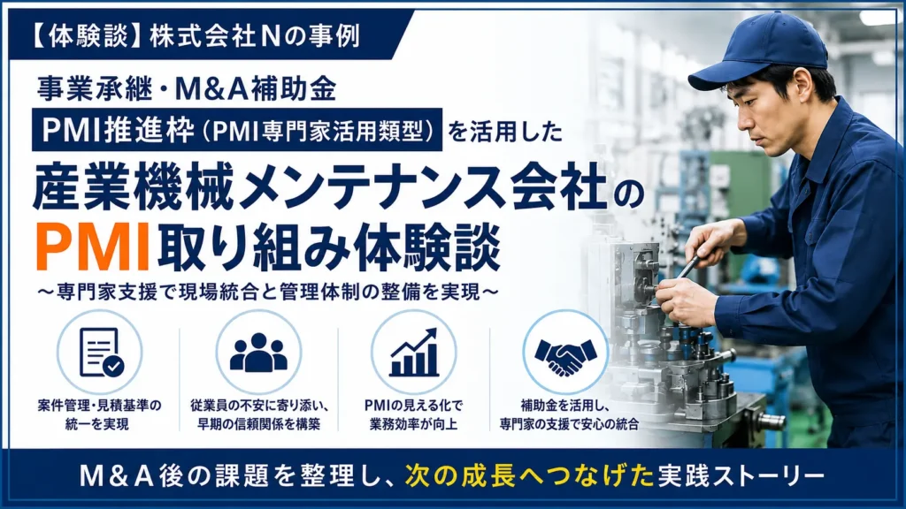 事業承継・M&A補助金「PMI専門家活用類型」の申請体験談|産業機械メンテナンス会社がM&A後の業務統合に取り組んだ事例