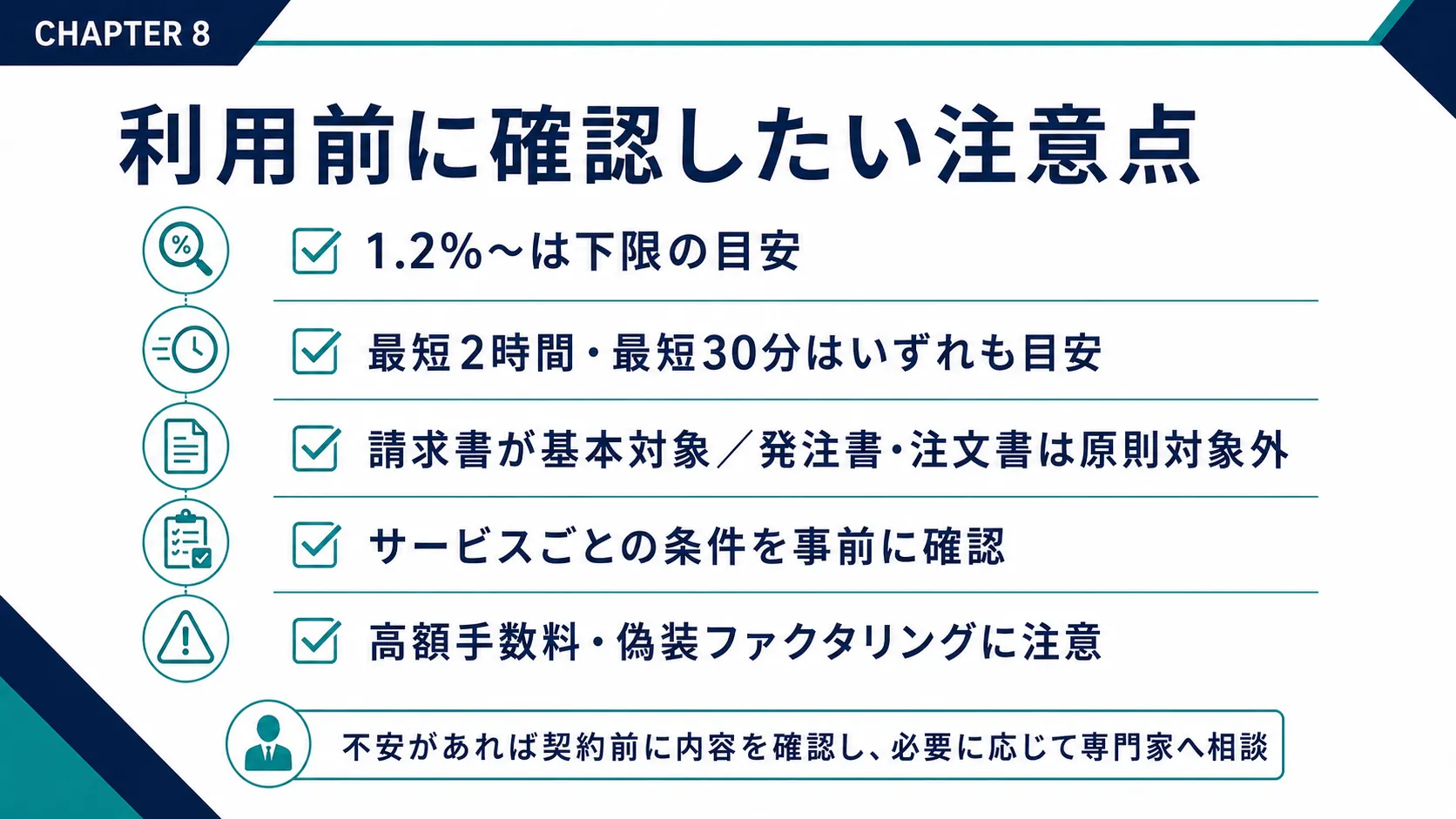 ファクタリングTRYの利用前に確認したい注意点