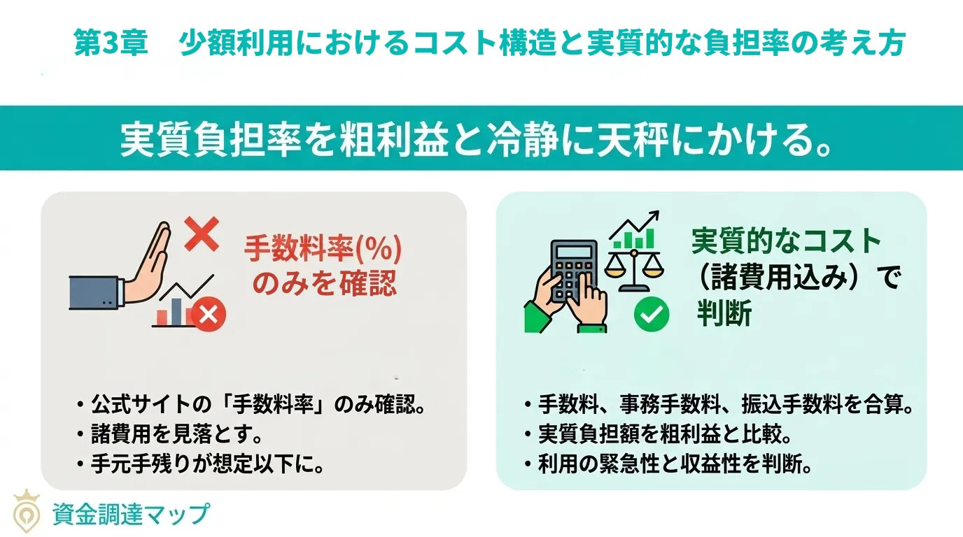 少額利用におけるコスト構造と実質的な負担率の考え方