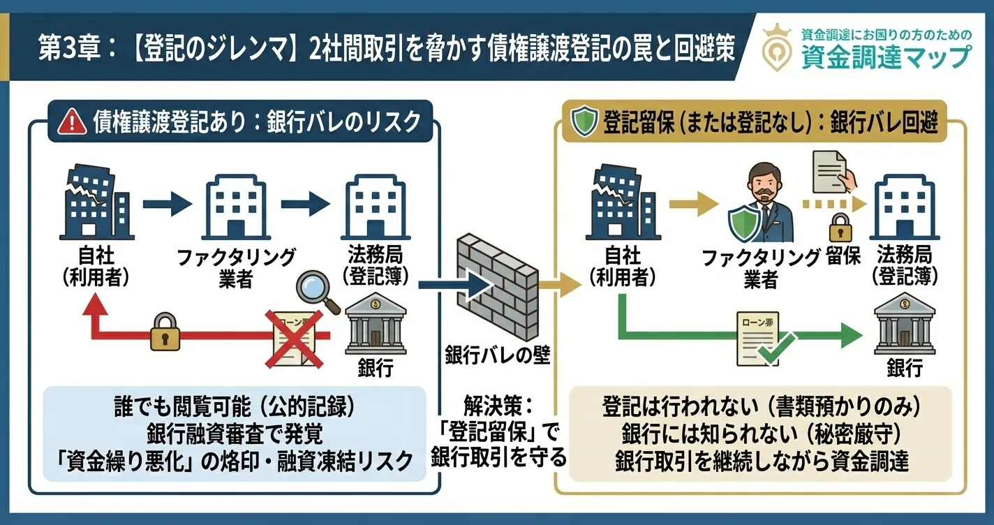 債権譲渡登記の仕組みと銀行・金融機関による確認プロセスのフローチャート