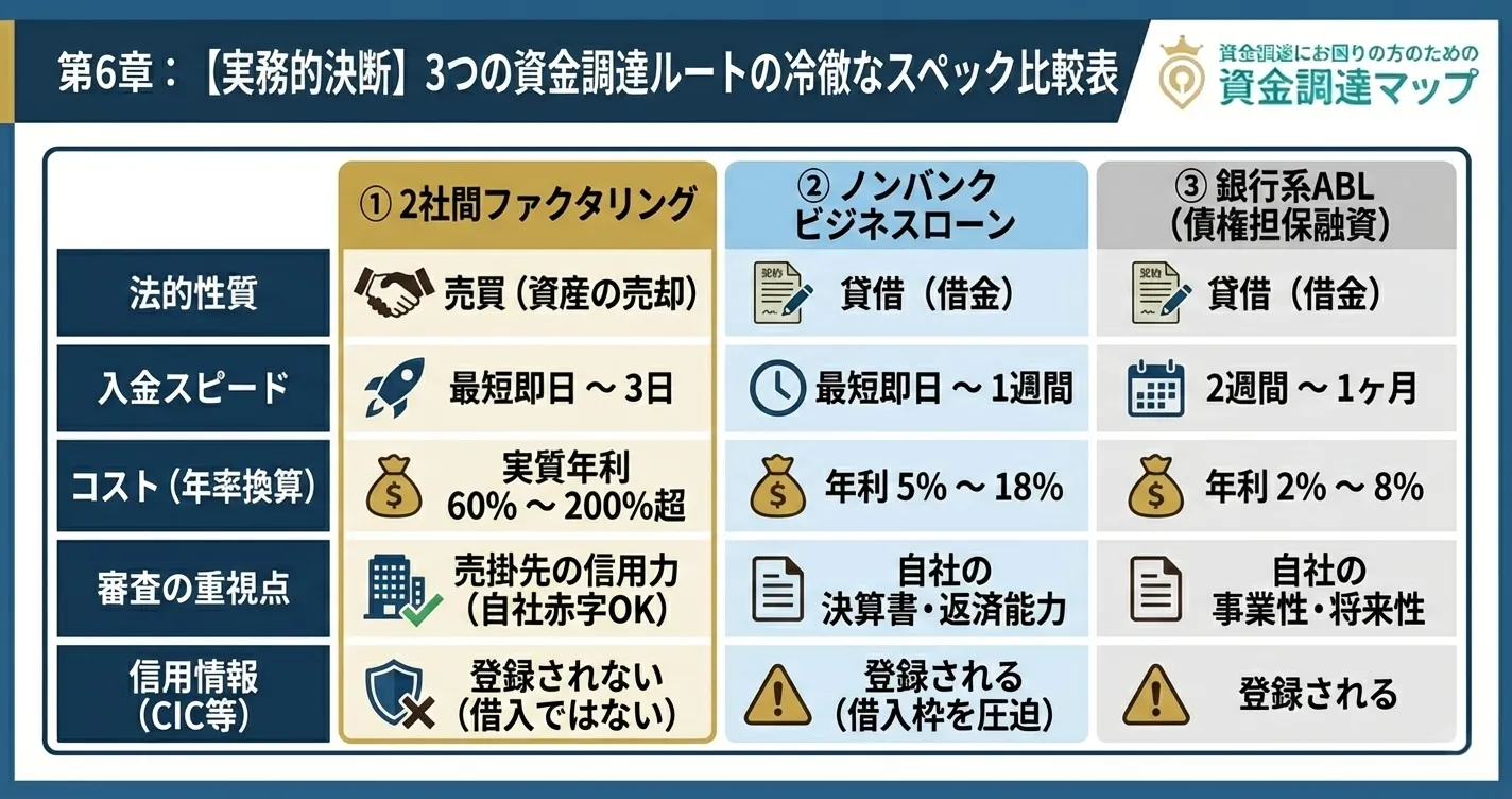 ファクタリング・ABL・ビジネスローン｜状況別資金調達選定フローチャート