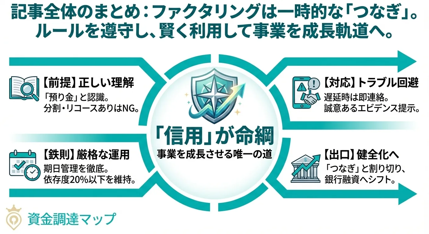 まとめ：ファクタリング返済方法のポイントと今後の資金繰り改善