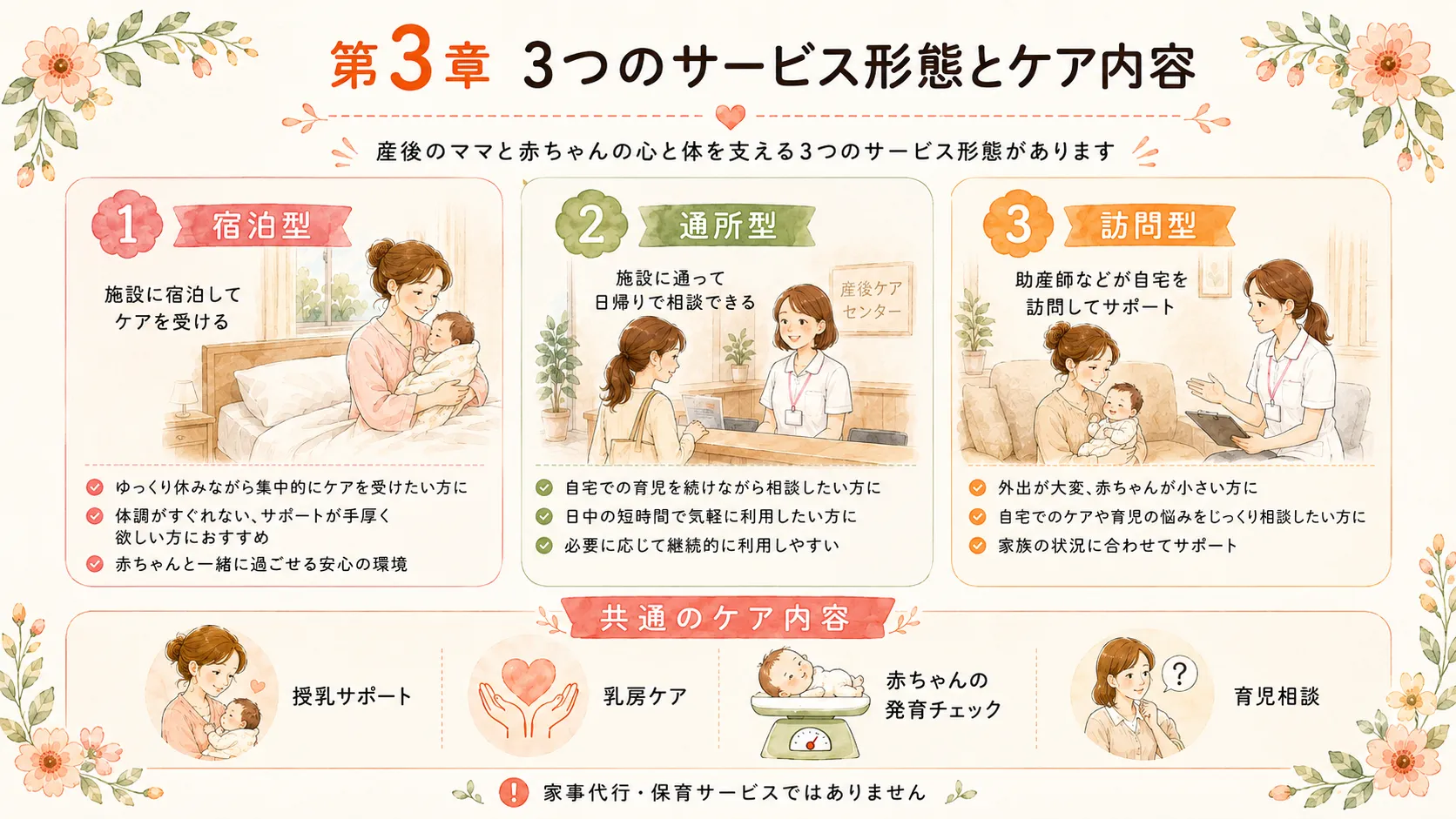 産後ケア事業の3つのサービス形態